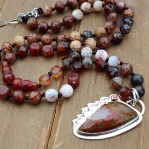 Long Beaded Teepee Canyon Agate Gemstone Necklace by Knottedup